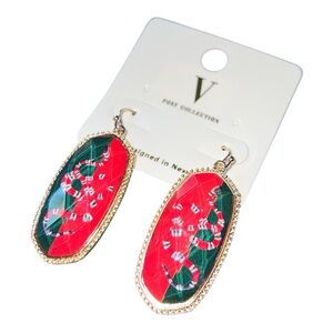 Vibrant Red & Green Snake Dangle Earrings with Gold Accents NWOT